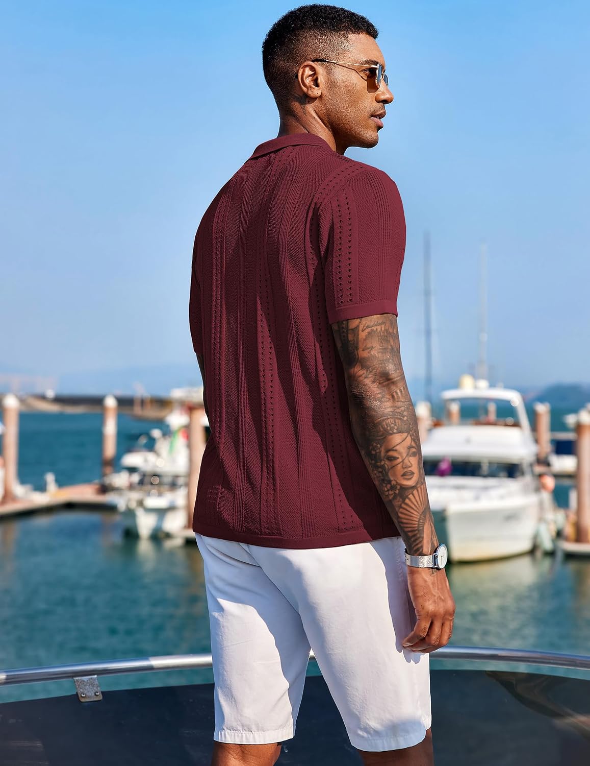 HOTCOOFANDY Men's Knit Shirts Short Sleeve Button Down Polo Shirt Fashion Casual Summer Beach Shirts