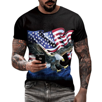 HOTEciodci Men's American USA Flag Patriotic T-Shirts 4th of July Shirts US Eagle Flag Soft Summer Short Sleeve Shirt for Men