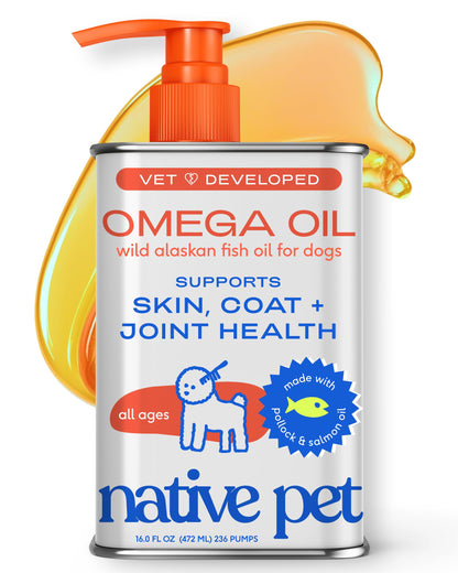 HOTNative Pet Omega 3 Fish Oil for Dogs & Cats – Wild Alaskan Salmon Oil for Dogs Skin and Coat, Supports Joints, Heart & Shedding – Fast-Absorbing Omega 3 6 9 Liquid Supplement – 16oz