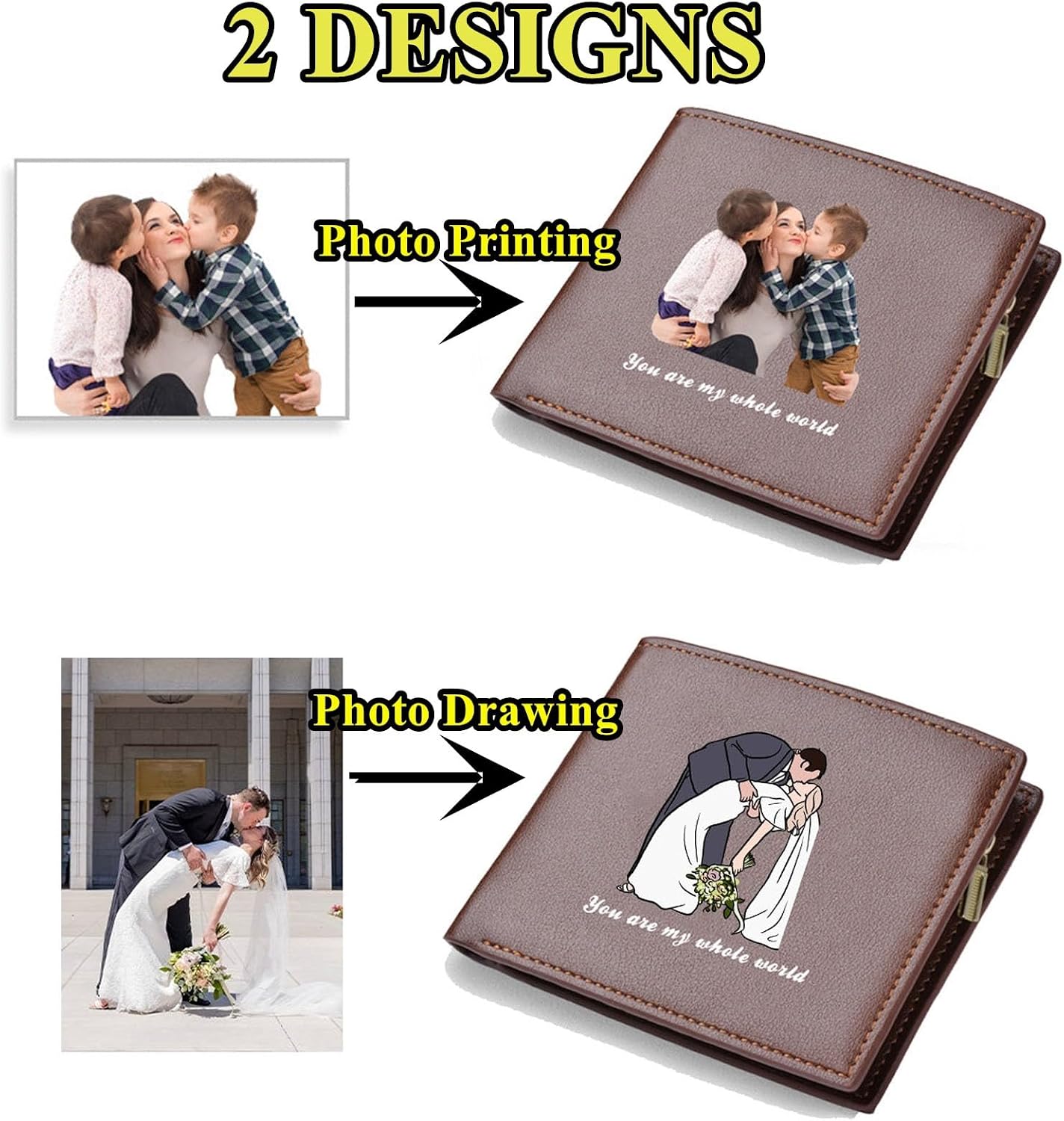 HOTCustom Photo Printing Wallet Personalized Engraved Leather Wallet Valentine's Father's Day Anniversary Gifts for Dad, Husband, Son, Groomsmen, Boyfriend