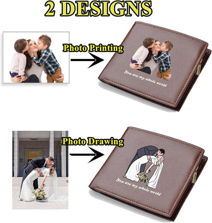 HOTCustom Photo Printing Wallet Personalized Engraved Leather Wallet Valentine's Father's Day Anniversary Gifts for Dad, Husband, Son, Groomsmen, Boyfriend