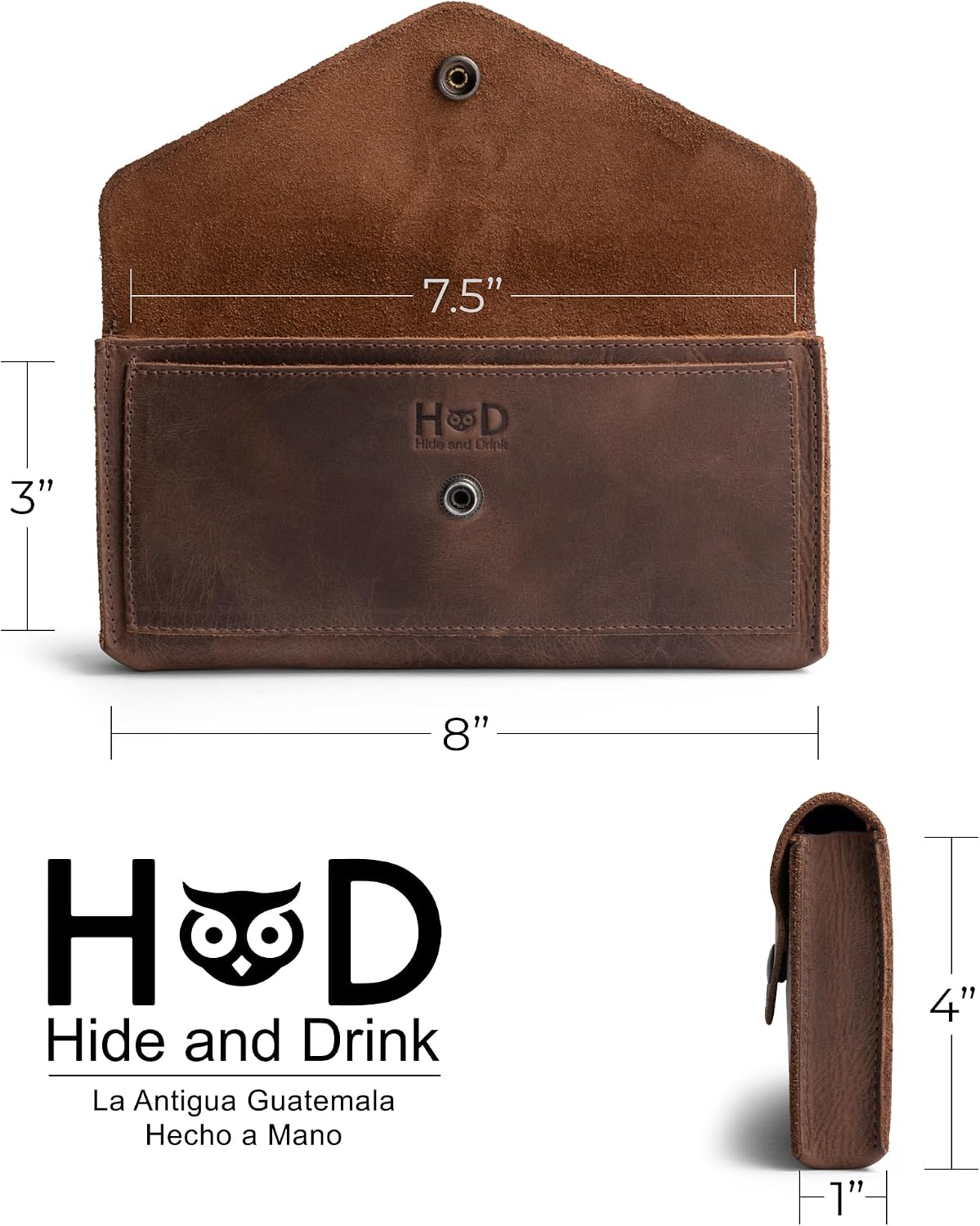 HOTHide & Drink, Full Grain Leather Large Female Wallet, Travel Organizer for Women, Vintage Money and Card Holder, Handmade, Bourbon Brown