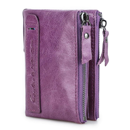 HOTCONTACTS Soft Leather Wallet for Women Small Bifold Coin Purse Double Zipper Card Holder with RFID Blocking (Rose Tan)