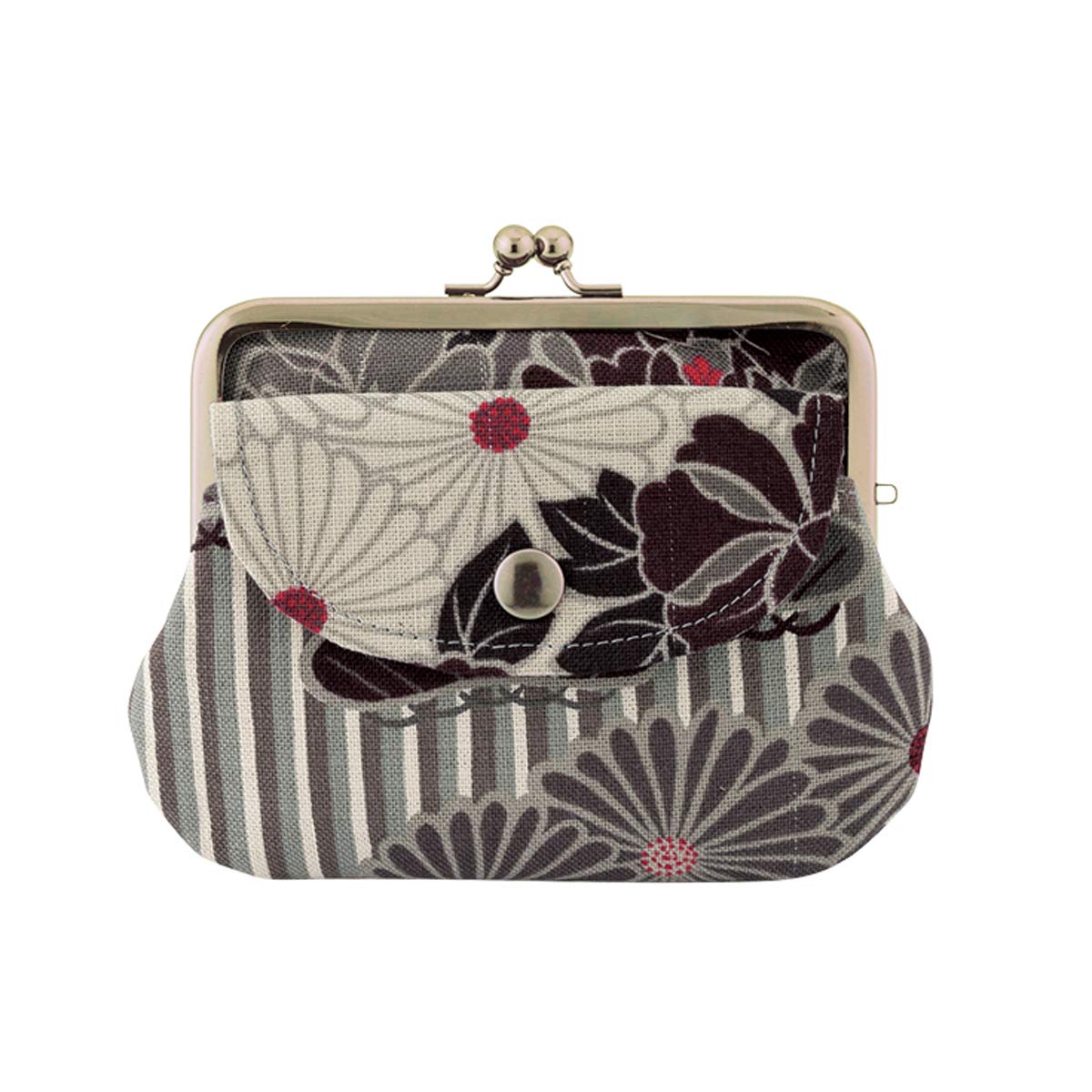 HOTVintage Floral Kiss Lock Coin Change Wallet Purses (Retro Flower - Pinkbeige) / Made in Japan Pouch for Women