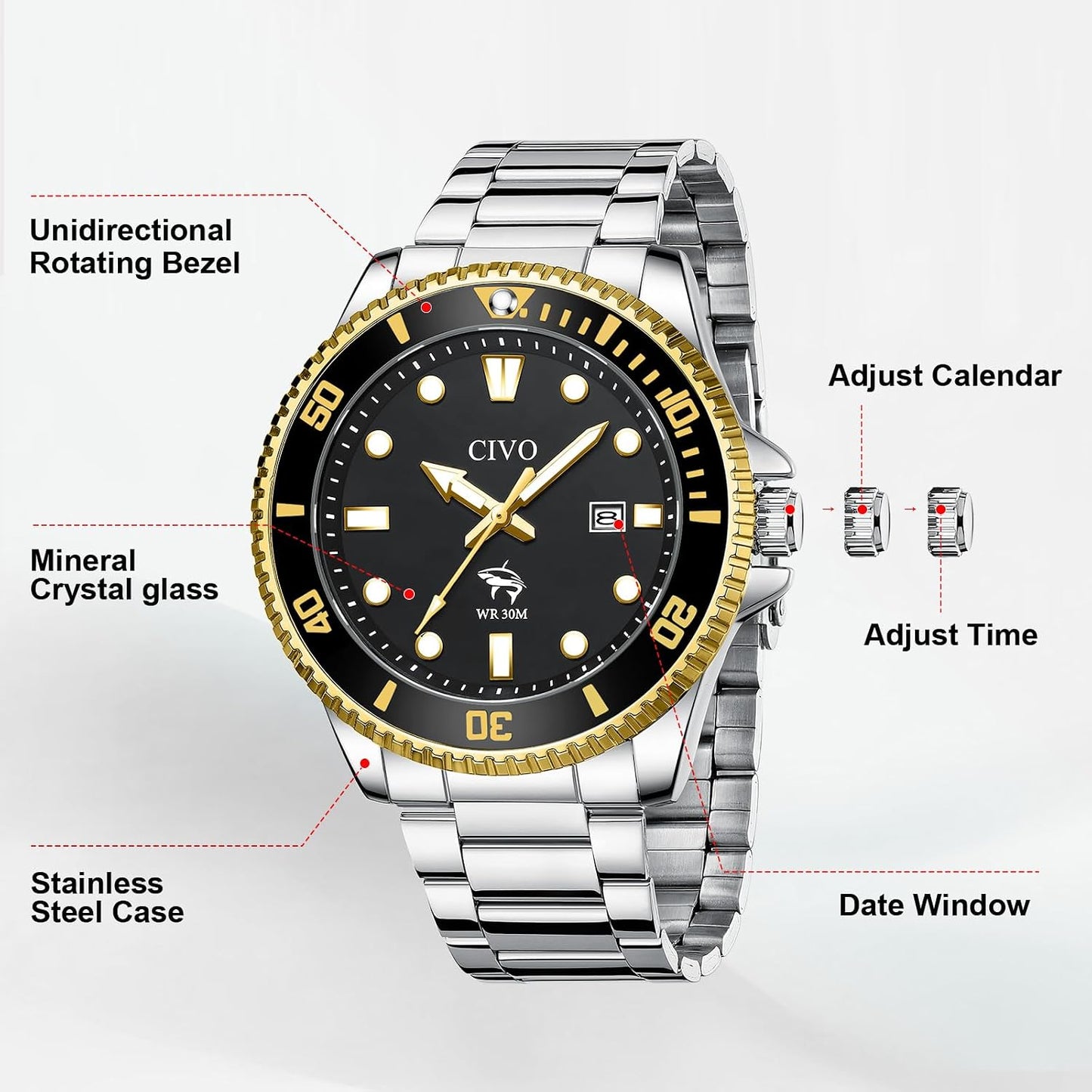 HOTCIVO Sport Wrist Watches for Men: Classic Analog Watch with Date Luminous - Silicone Strap & Waterproof - Casual Men's Watch for Outdoor Camping Cycling