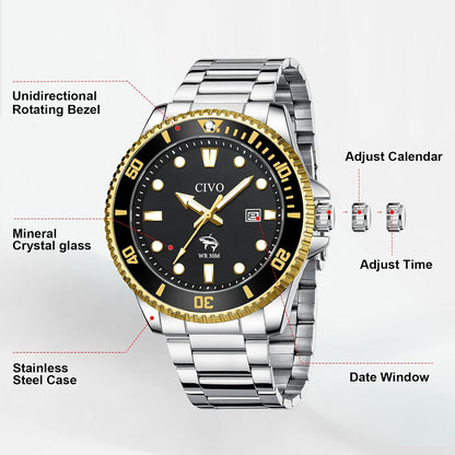 HOTCIVO Sport Wrist Watches for Men: Classic Analog Watch with Date Luminous - Silicone Strap & Waterproof - Casual Men's Watch for Outdoor Camping Cycling