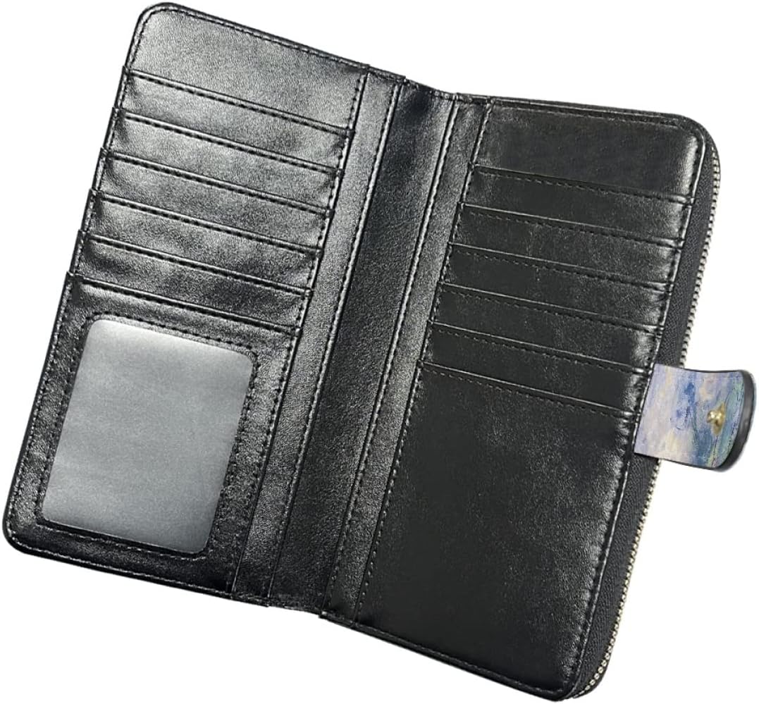 HOTjoo meryer Monet Oil Painting Flap Long Wallet Water Lilies Print Leather Wallet for Women Men,Monet Water Lilies