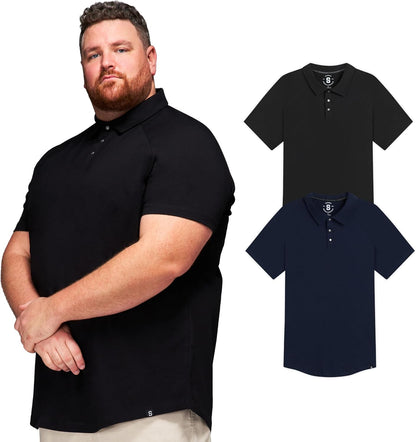HOTSTRONGSIZE Big and Tall Polo Shirts for Men – Golf Shirt with Snap Buttons | Longer Length Shirt with Curved Hem