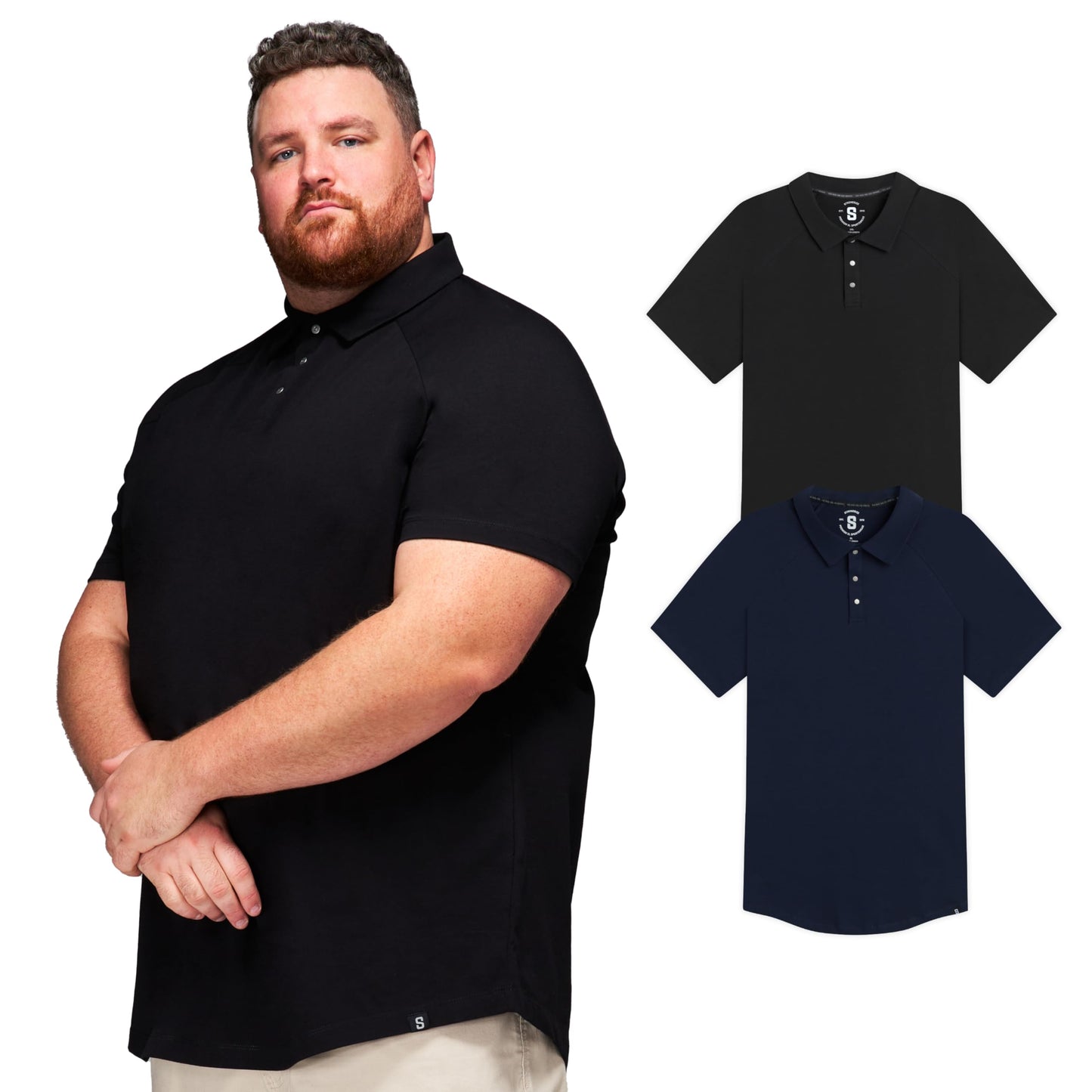 HOTSTRONGSIZE Big and Tall Polo Shirts for Men – Golf Shirt with Snap Buttons | Longer Length Shirt with Curved Hem