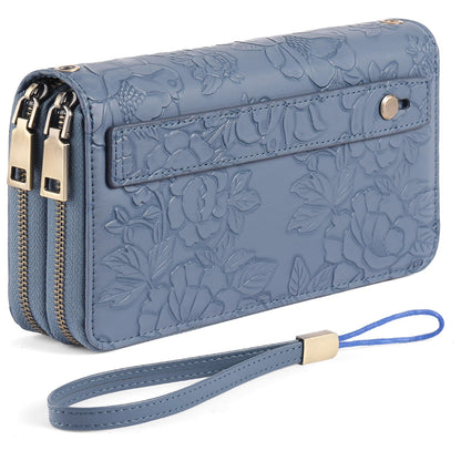 HOTGAEKEAO Wallet for Women Clutch RFID Blocking Wristlet Leather Purse Large Capacity Credit Card Holder with Grip Hand Strap