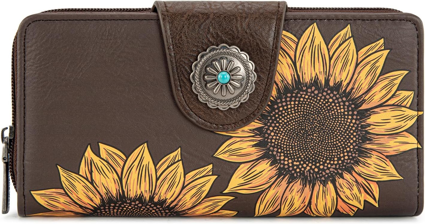 HOTMontana West Women's Wallets Western Sunflower Wallet Women Large Capacity Credit Card Wallet Ladies Female Bifold Clutch Wallets with ID Window and Coin Purse