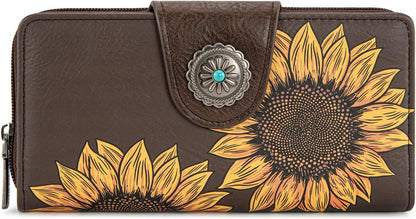 HOTMontana West Women's Wallets Western Sunflower Wallet Women Large Capacity Credit Card Wallet Ladies Female Bifold Clutch Wallets with ID Window and Coin Purse