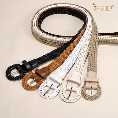 HOTJASGOOD Women's Straw Braided Woven Boho Belt - Skinny Raffia Waist Strap for Summer Dresses & Jeans(Width:0.9")