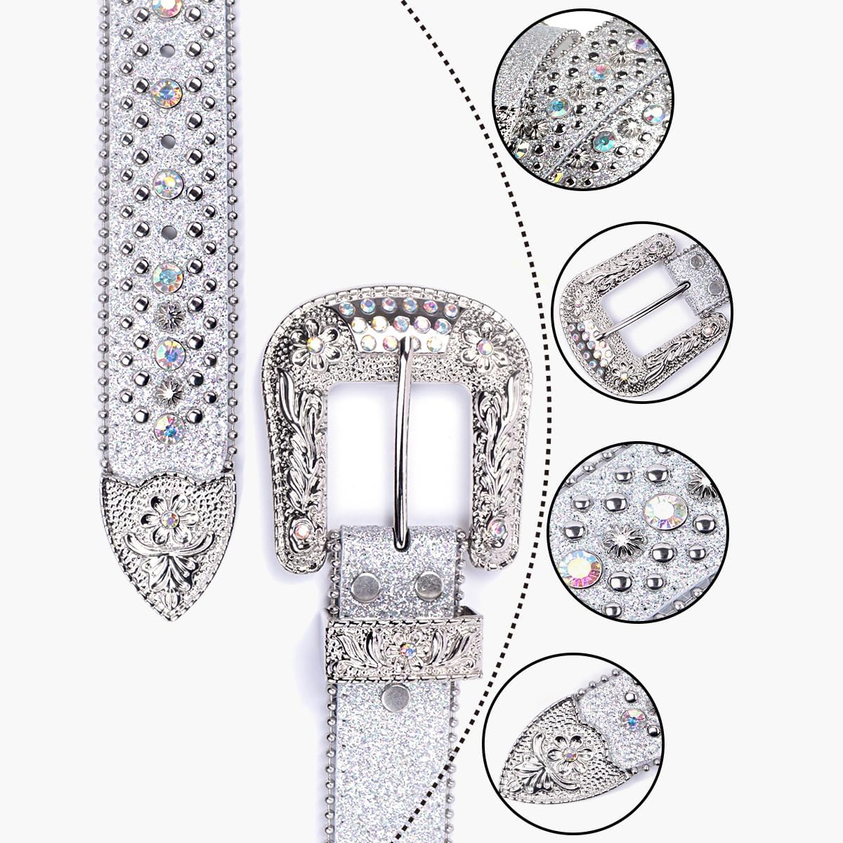 HOTRhinestone Bling Gothic Belt with Crystal Diamond for Halloween - Western Cowboy/Cowgirl Belt for Jeans