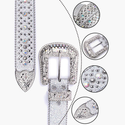 HOTRhinestone Bling Gothic Belt with Crystal Diamond for Halloween - Western Cowboy/Cowgirl Belt for Jeans
