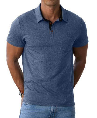 HOTSailwind Men's Cotton Polo Shirts Short Sleeve Casual Summer Shirts Classic Collared Golf Shirt with Pocket