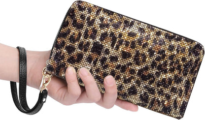 HOTWomen's Rhinestone Large Capacity Double Zipper Wristlet Clutch Purse Party Wallet Card Phone Holder