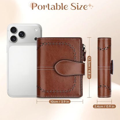 HOTGenuine Leather Wallets for Women RFID Protective Coin Purse Red | Credit Card Holder, with Coin Pocket, 16 Card Slots, 2 ID Slots, 2 Cash Pocket, Mini, Cute