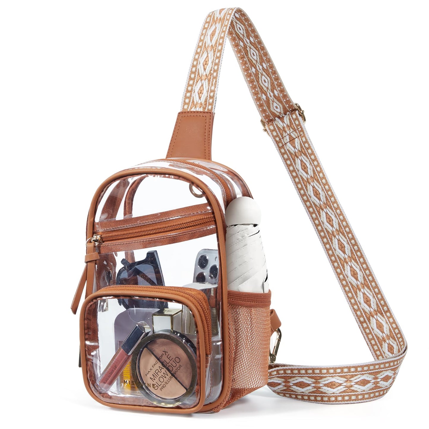 HOTMissnine Clear Bag for Stadium Events Clear Sling Bag Fanny Pack Crossbody Purse for Sport Concert with Side Mesh Pocket