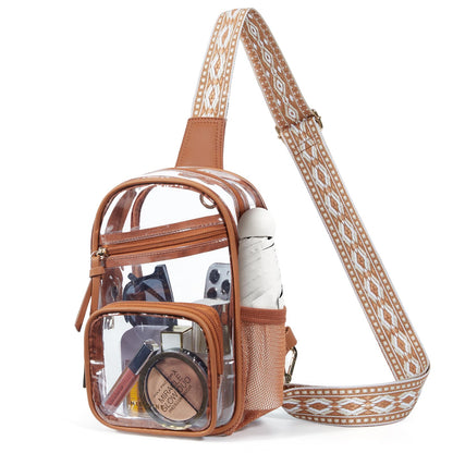 HOTMissnine Clear Bag for Stadium Events Clear Sling Bag Fanny Pack Crossbody Purse for Sport Concert with Side Mesh Pocket
