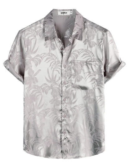 HOTVATPAVE Mens Silk Satin Hawaiian Shirt Short Sleeve Button Down Shirts | Hawaii, Summer, Beach, Vacation, Tropical, Resort Wear, Jacquard, Going Out, Rave, Cool, Club, Floral, Holiday, with Pocket