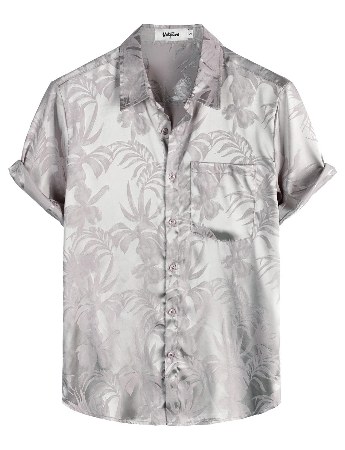HOTVATPAVE Mens Silk Satin Hawaiian Shirt Short Sleeve Button Down Shirts | Hawaii, Summer, Beach, Vacation, Tropical, Resort Wear, Jacquard, Going Out, Rave, Cool, Club, Floral, Holiday, with Pocket