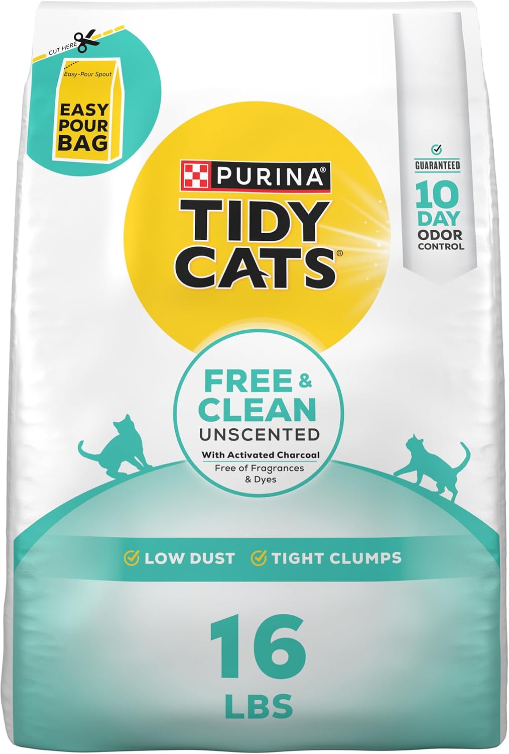 HOTPurina Tidy Cats Clumping Cat Litter Odor Control, Free and Clean Unscented Multi Cat Litter - 16 lb. Bag