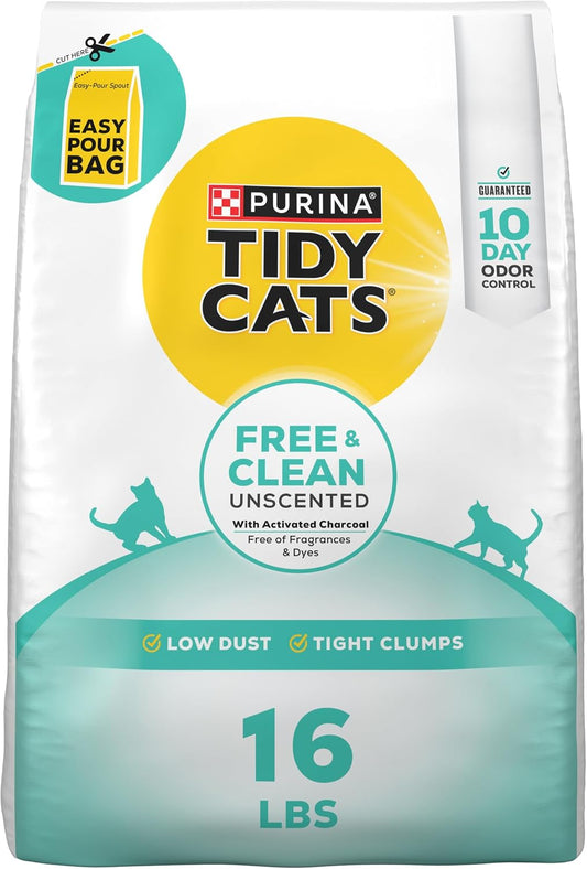 HOTPurina Tidy Cats Clumping Cat Litter Odor Control, Free and Clean Unscented Multi Cat Litter - 16 lb. Bag