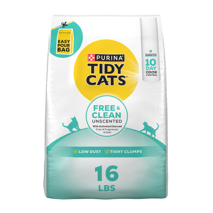 HOTPurina Tidy Cats Clumping Cat Litter Odor Control, Free and Clean Unscented Multi Cat Litter - 16 lb. Bag