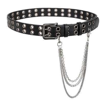 HOTBELTROAD Double Grommet Studded Belt with Detachable Chain Goth Belt for Men Women Punk Rock Metal for Jeans Pants