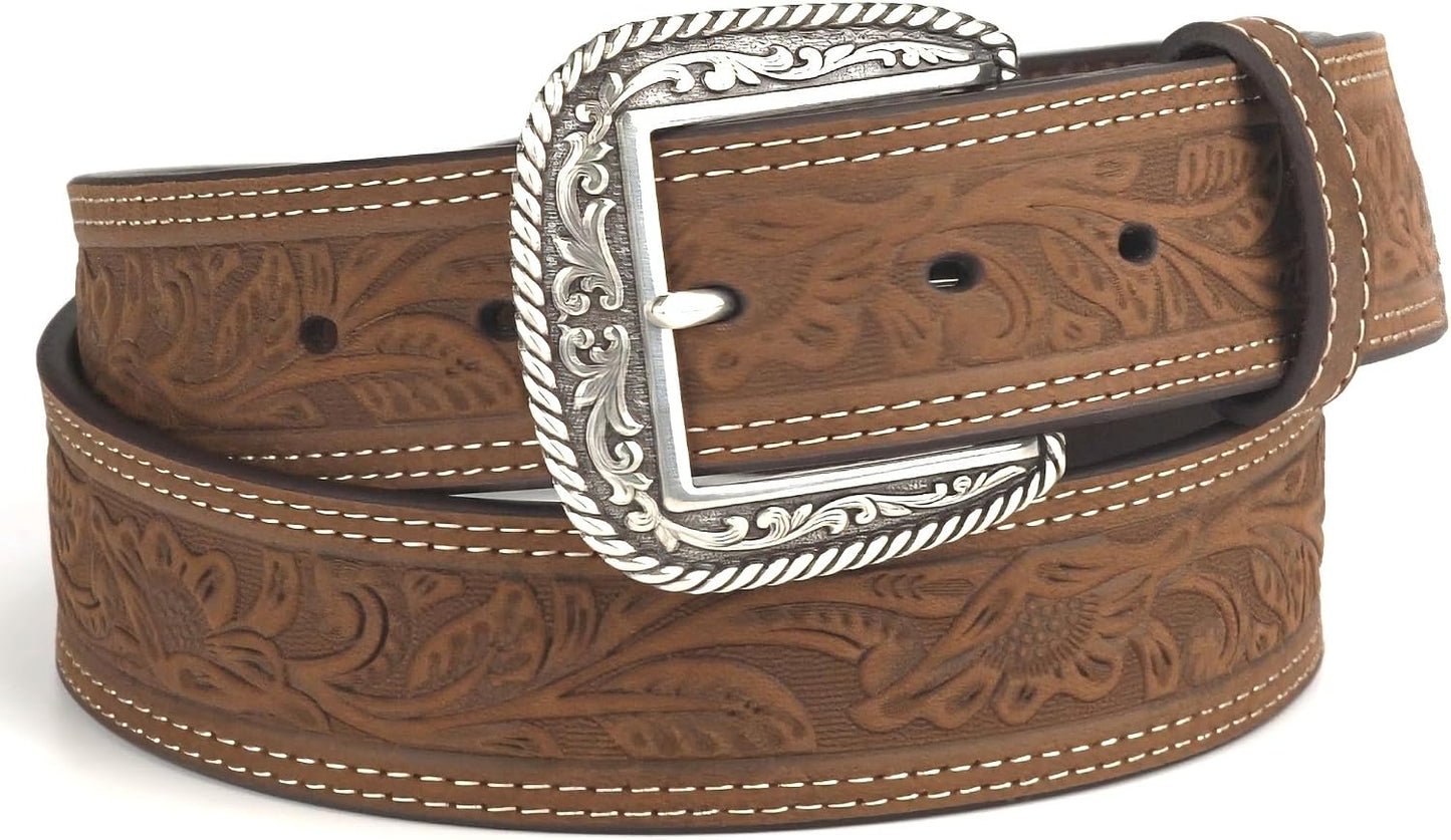 HOTARIAT Men's Leather Floral Embossed Belt