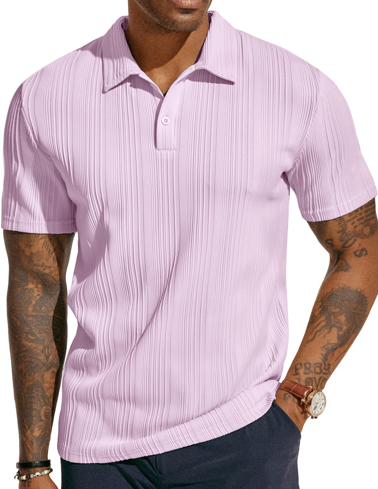 HOTPJ PAUL JONES Mens Polo Shirts Textured Knit Polo Stretchy Regular Fit Collared Golf Shirts