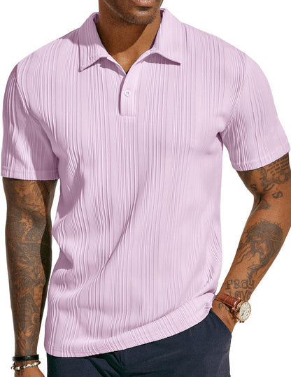HOTPJ PAUL JONES Mens Polo Shirts Textured Knit Polo Stretchy Regular Fit Collared Golf Shirts