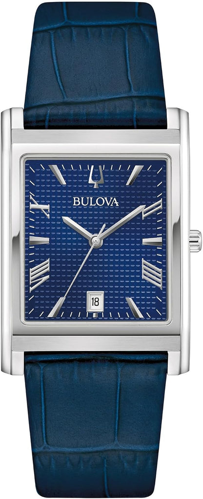 HOTBulova Men's Classic Sutton 3-Hand Calendar Quartz Leather Strap, Patterned Dial, Sapphire Crystal, 29 x 41mm