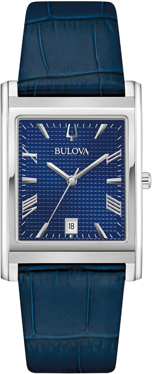 HOTBulova Men's Classic Sutton 3-Hand Calendar Quartz Leather Strap, Patterned Dial, Sapphire Crystal, 29 x 41mm
