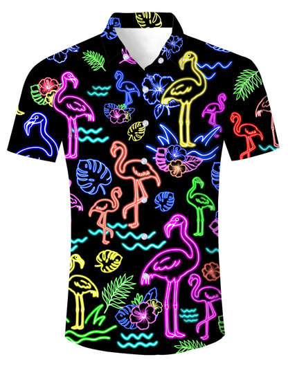 HOTFanient Mens Hawaiian Shirt Summer 3D Print Casual Short Sleeve Button Down Graphic Aloha Dress Shirts