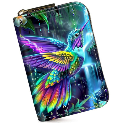 HOTCredit Card Holder for Women Men,RFID Blocking Small Card Case Wallet with Zipper,Leather Pocket Business Card Accordion Wallet-Green Dragonfly