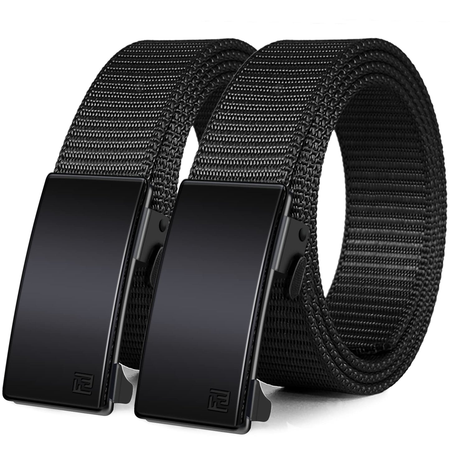 HOTWONDAY Ratchet Belts for Men 2 Pack Nylon Web No Hole Automatic Buckle Heavy Duty Work Belt for Golf Tactical Outdoor Hiking