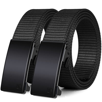 HOTWONDAY Ratchet Belts for Men 2 Pack Nylon Web No Hole Automatic Buckle Heavy Duty Work Belt for Golf Tactical Outdoor Hiking