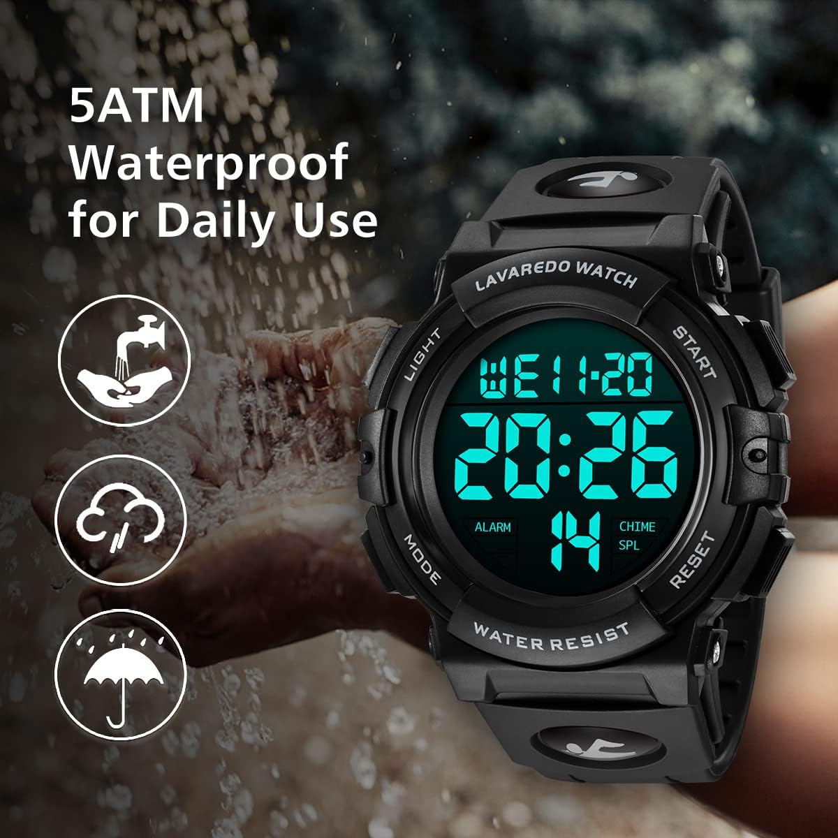 HOTL LAVAREDO Mens Digital Watch Sports Military Watches Waterproof Outdoor Chronograph Wrist Watches for Men with LED Back Ligh/Alarm/Date