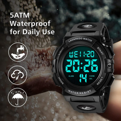 HOTL LAVAREDO Mens Digital Watch Sports Military Watches Waterproof Outdoor Chronograph Wrist Watches for Men with LED Back Ligh/Alarm/Date
