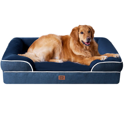 HOTEHEYCIGA Orthopedic Dog Beds for Extra Large Dogs 44x32Inch, Polyurethane Foam XL Pet Bed with Sides, Non-Slip and Egg-Crate Foam Big Dog Couch Bed with Washable Removable Cover, Grey