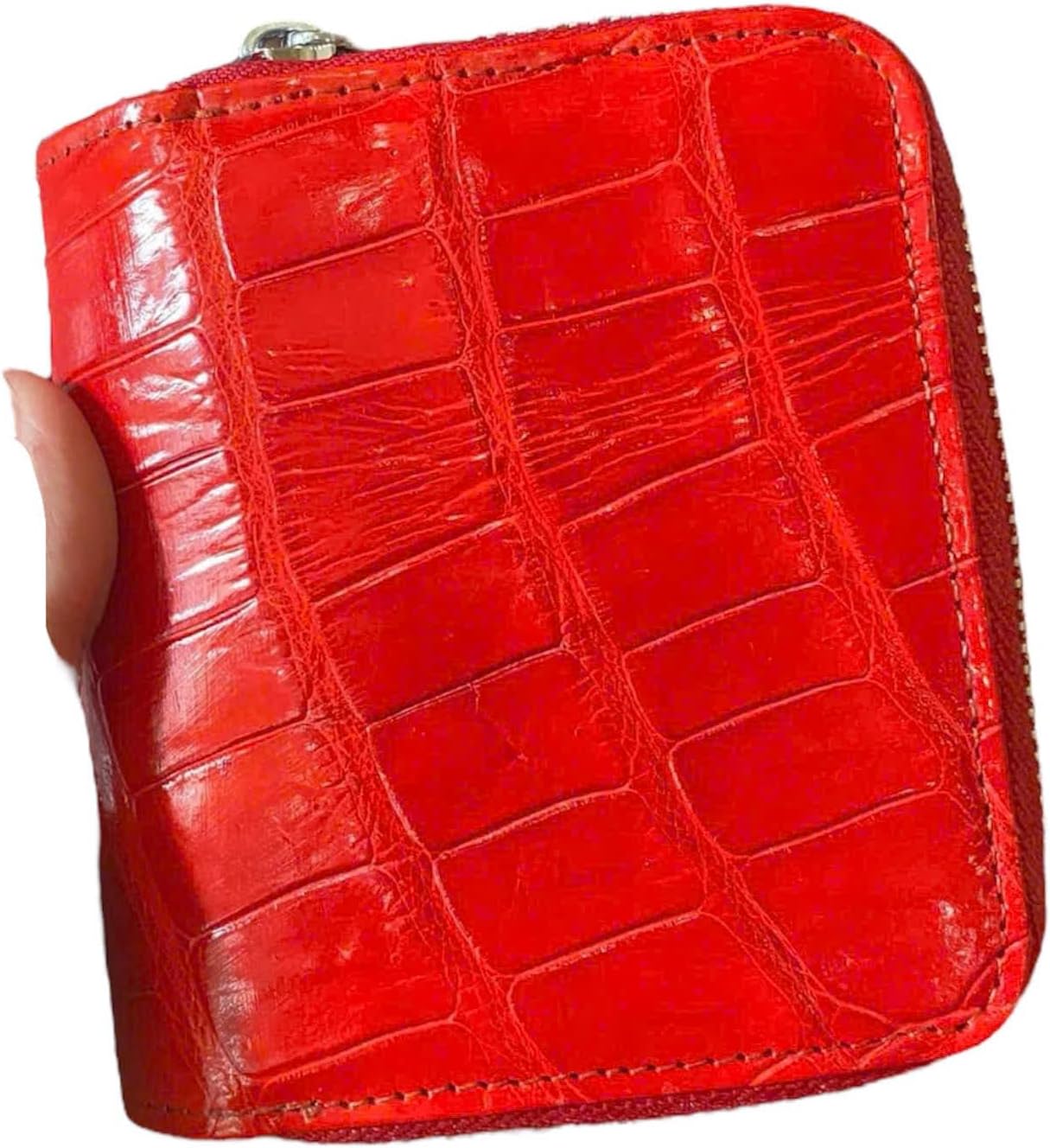 HOTGenuine Alligator Leather Minimalist Wallets Credit Card Holder for women's (Red)