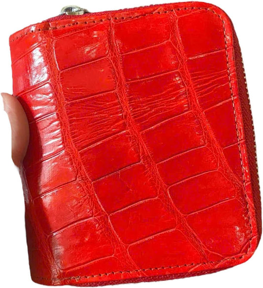 HOTGenuine Alligator Leather Minimalist Wallets Credit Card Holder for women's (Red)