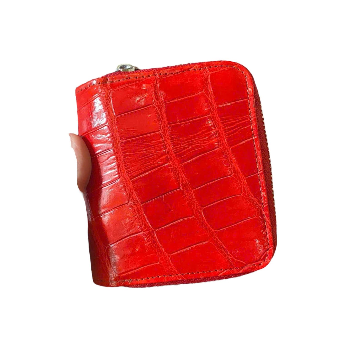 HOTGenuine Alligator Leather Minimalist Wallets Credit Card Holder for women's (Red)