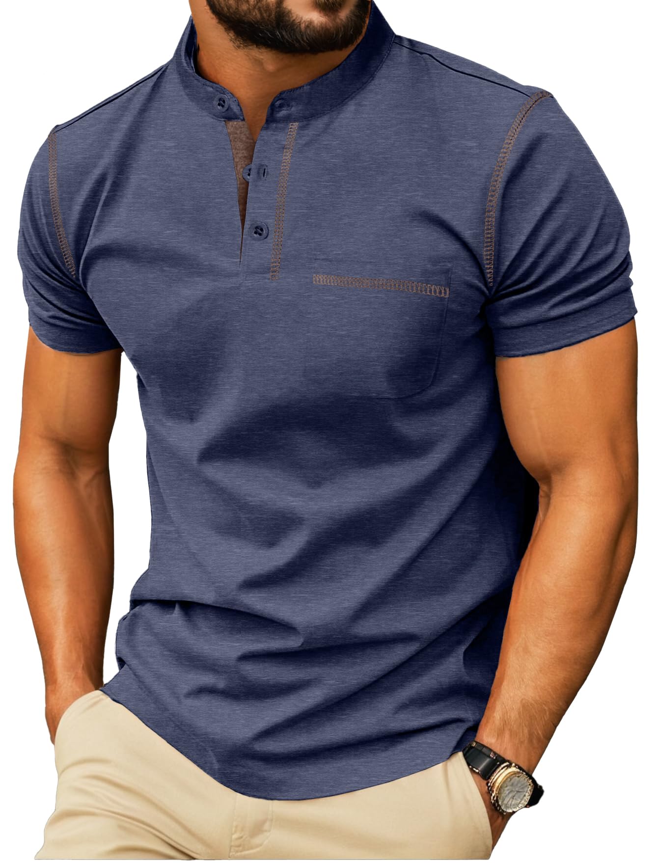 HOTSailwind Mens Henley Shirts Short Sleeve Summer Casual Classic Cotton T Shirts Pocket Button Shirt