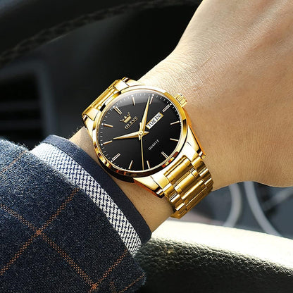 HOTOLEVS Mens Gold Watches Waterproof Stainless Steel Lightweight Watch with Date Classic Luxury Dress Watch for Men Gold White Blue Green Dial