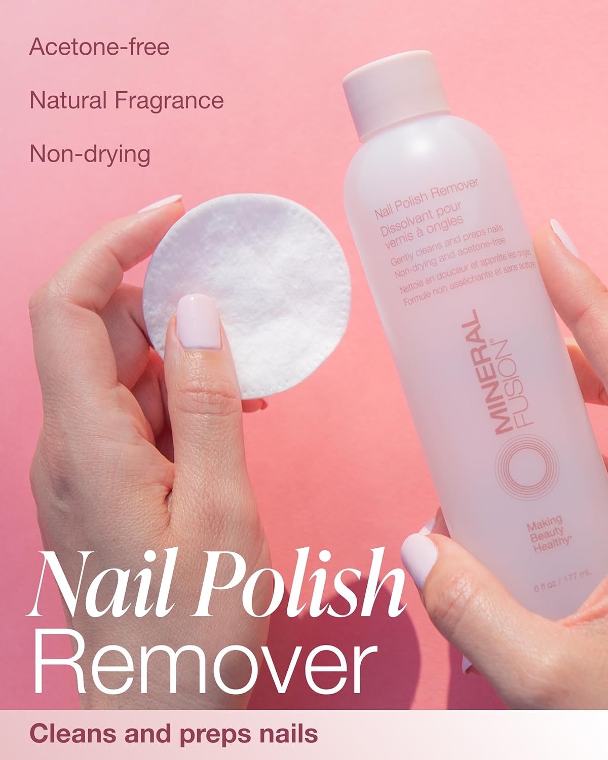 HOTMineral Fusion Nail Polish Remover, 6 fl oz | Acetone-Free Nail Care, Non Drying Liquid Formula