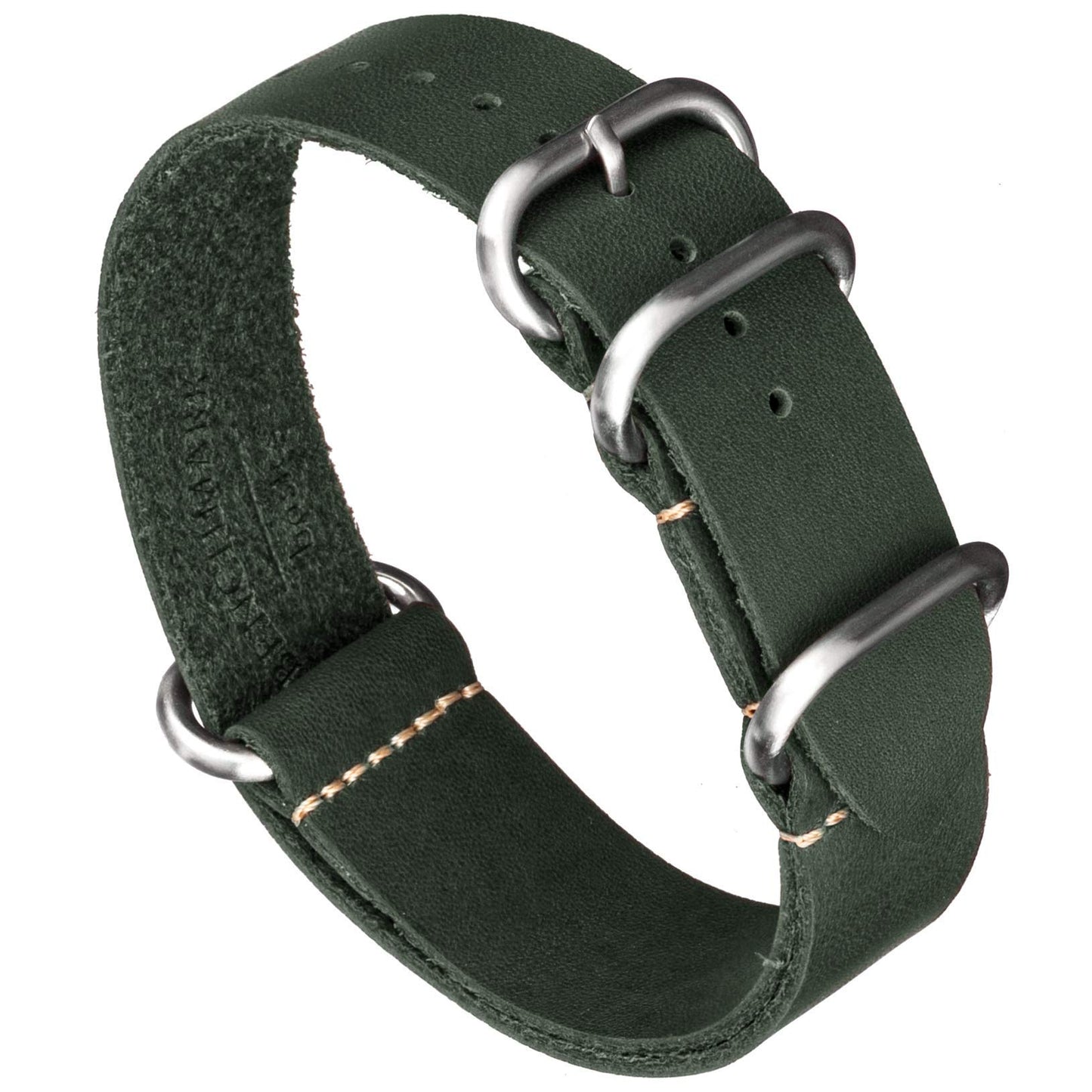 HOTBenchmark Leather Watch Band - Crazy Horse Oiled Leather One-Piece Military Watch Strap - Brushed Stainless-Steel Hardware - 18mm, 20mm, 22mm or 24mm Widths