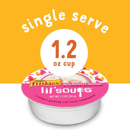 HOTFriskies Purina Grain Free Wet Cat Food Lickable Cat Treats Variety Pack, Lil' Soups With Salmon, Tuna or Shrimp - (Pack of 30) 1.2 oz. Cups